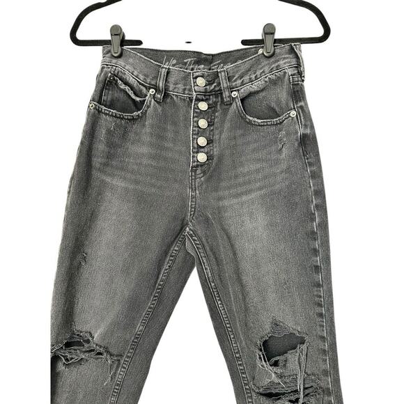 We The Free Jeans 26 Reg High Rise Black Destroyed Exposed Button Fly Raw Hem - Picture 2 of 13